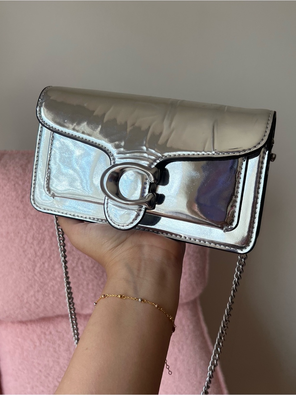 Coach Metallic Tabby Crossbody Bag in mirrored silver leather